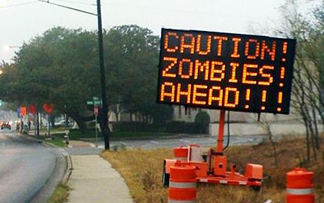 Zombies Ahead Construction Road Sign